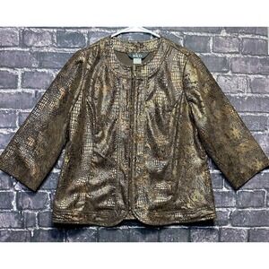 NKD Jacket Womens 8 Brown Gold Metallic Croc Embossed Faux Leather Textured Zip